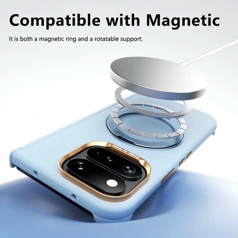ABEEL for Google Pixel 11 Pro Fold Magnetic Case Ring Kickstand Liquid Silicone Feel PC Phone Cover - Sky Blue