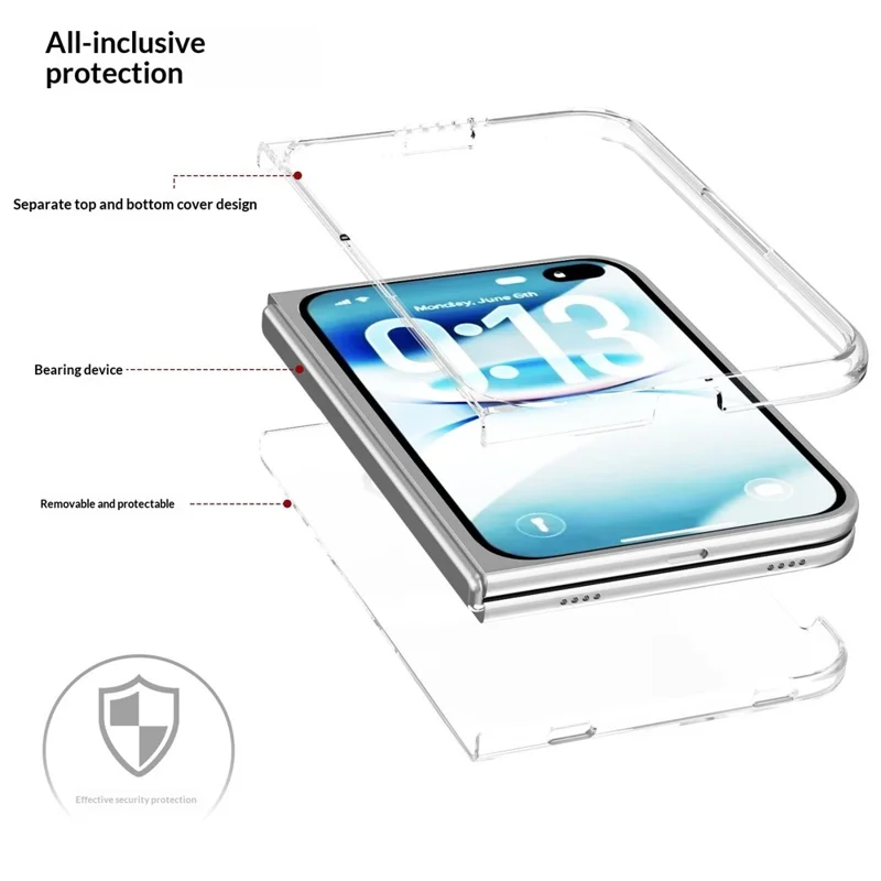 För iPhone Fold Clear Case Dropsskyddande Hård PC-telefonhölse
