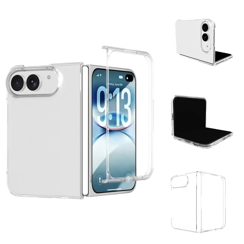 För iPhone Fold Clear Case Dropsskyddande Hård PC-telefonhölse