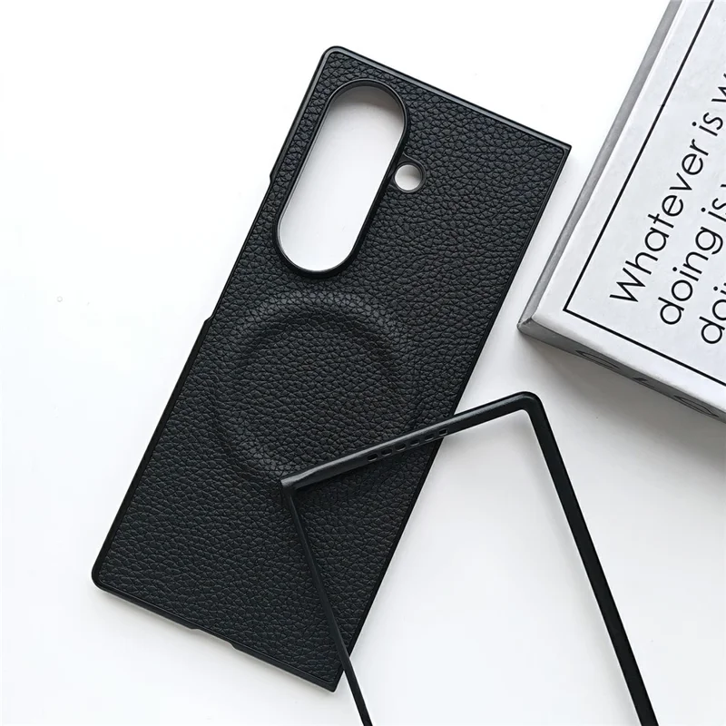 For Samsung Galaxy Z Fold7 5G Magnetic Case Litchi Texture PU Leather Coated PC Dual-Layer Protective Cover - Orange