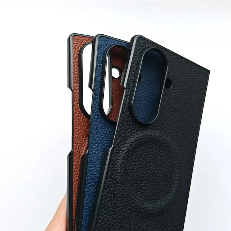 For Samsung Galaxy Z Fold7 5G Magnetic Case Litchi Texture PU Leather Coated PC Dual-Layer Protective Cover - Orange