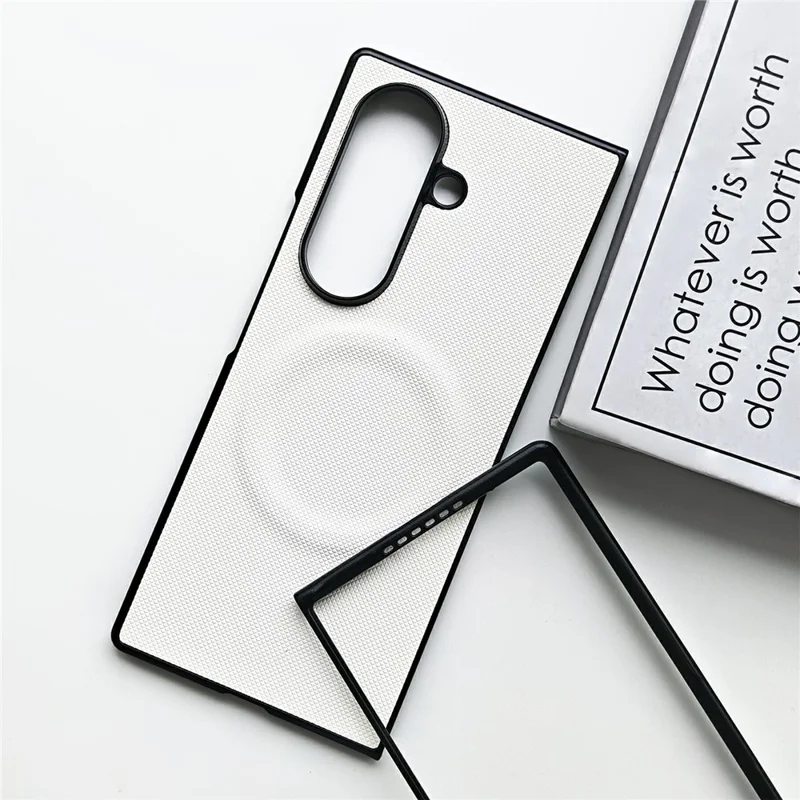 For Samsung Galaxy Z Fold7 5G Magnetic Case Diamond Texture PU Leather Coated PC Shockproof Phone Cover - White