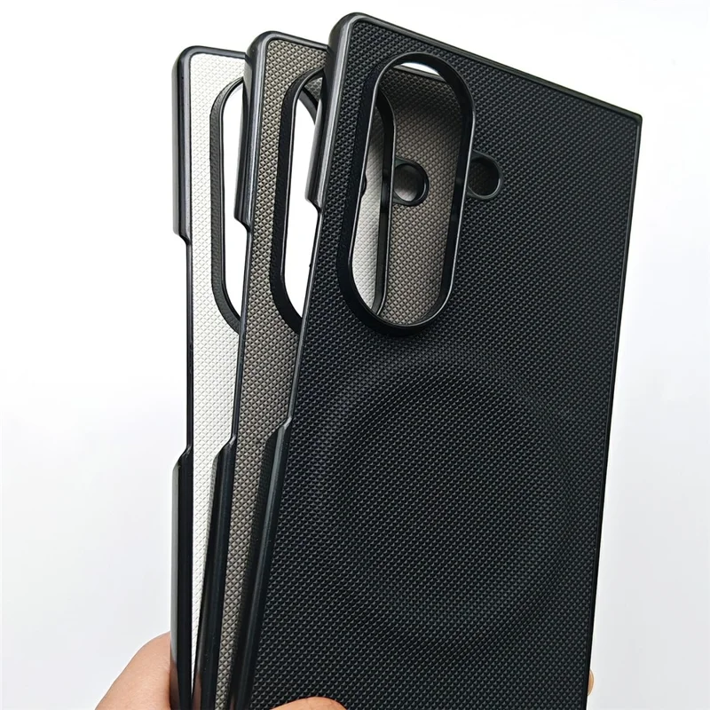 For Samsung Galaxy Z Fold7 5G Magnetic Case Diamond Texture PU Leather Coated PC Shockproof Phone Cover - White