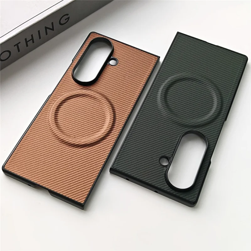 For Samsung Galaxy Z Fold7 5G Magnetic Case Carbon Fiber Texture Leather + PC Anti-Scratch Protective Cover - Black