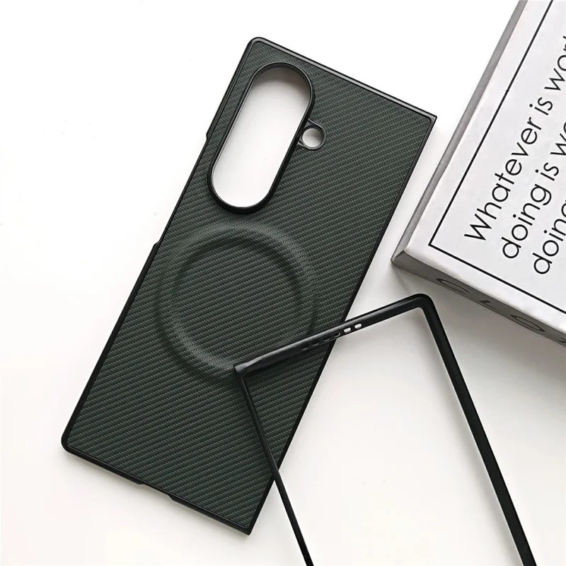 For Samsung Galaxy Z Fold7 5G Magnetic Case Carbon Fiber Texture Leather + PC Anti-Scratch Protective Cover - Black