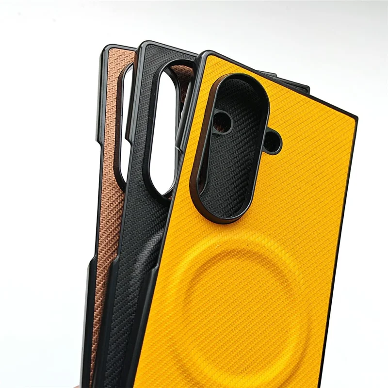 For Samsung Galaxy Z Fold7 5G Magnetic Case Carbon Fiber Texture Leather + PC Anti-Scratch Protective Cover - Black