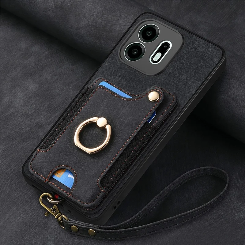 For OnePlus N6 4G Retro PU Leather Case Phone Cover with RFID Blocking Card Holder  /  Ring Holder - Black