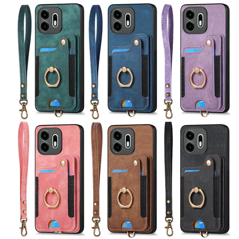 For OnePlus N6 4G Retro PU Leather Case Phone Cover with RFID Blocking Card Holder  /  Ring Holder - Black