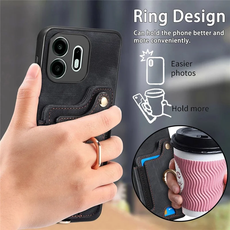 For OnePlus N6 4G Retro PU Leather Case Phone Cover with RFID Blocking Card Holder  /  Ring Holder - Black