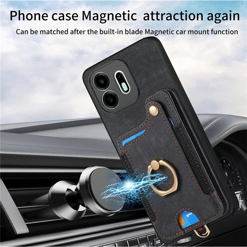 For OnePlus N6 4G Retro PU Leather Case Phone Cover with RFID Blocking Card Holder  /  Ring Holder - Black