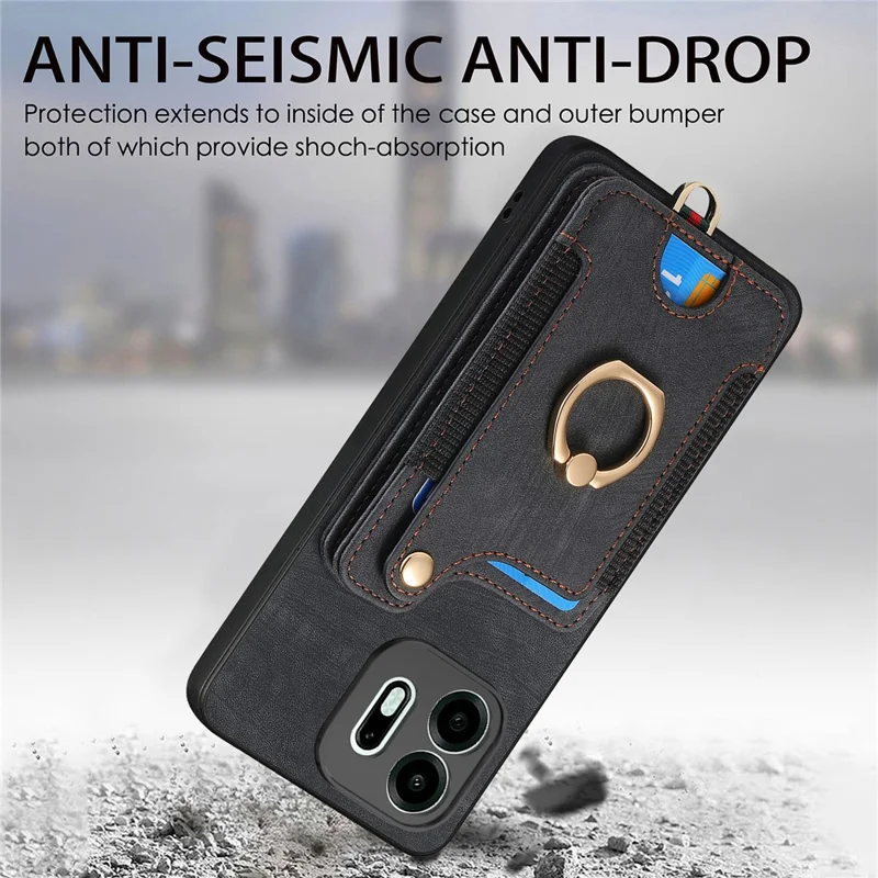 For OnePlus N6 4G Retro PU Leather Case Phone Cover with RFID Blocking Card Holder  /  Ring Holder - Black