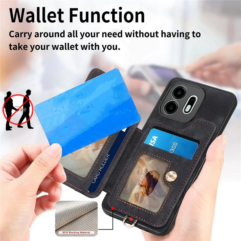 For OnePlus N6 4G Retro PU Leather Case Phone Cover with RFID Blocking Card Holder  /  Ring Holder - Black