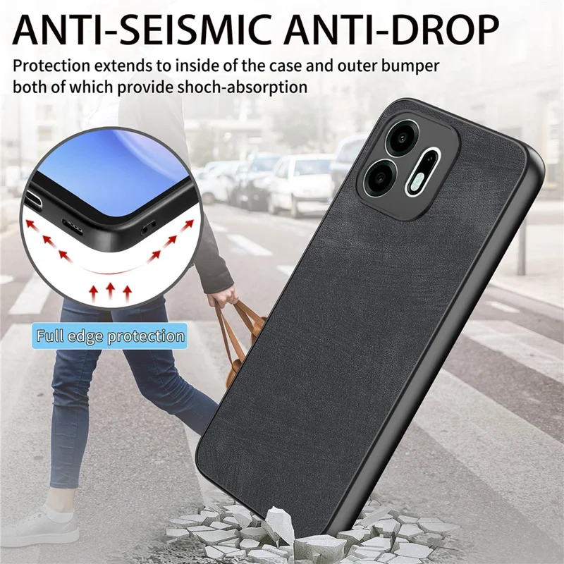 For OnePlus N6 4G Case Shockproof Slim Retro Leather Phone Back Cover - Black
