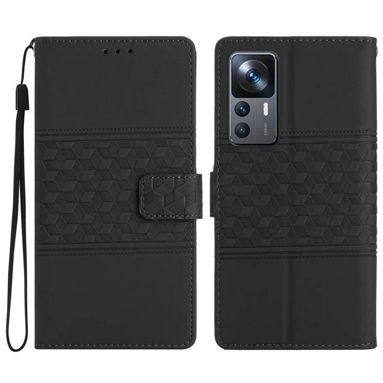 For Xiaomi 12T 5G / 12T Pro 5G / Redmi K50 Ultra 5G Skin-touch Feeling Flip Phone Case Wallet Retro Imprinted Pattern Leather Phone Cover with Foldable Stand - Black