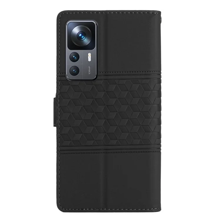 For Xiaomi 12T 5G / 12T Pro 5G / Redmi K50 Ultra 5G Skin-touch Feeling Flip Phone Case Wallet Retro Imprinted Pattern Leather Phone Cover with Foldable Stand - Black