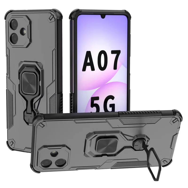 Til Samsung Galaxy A07 4G Taske Rotationsring med støtteben PC + TPU Stødfast Telefonbeskyttelse - Sort