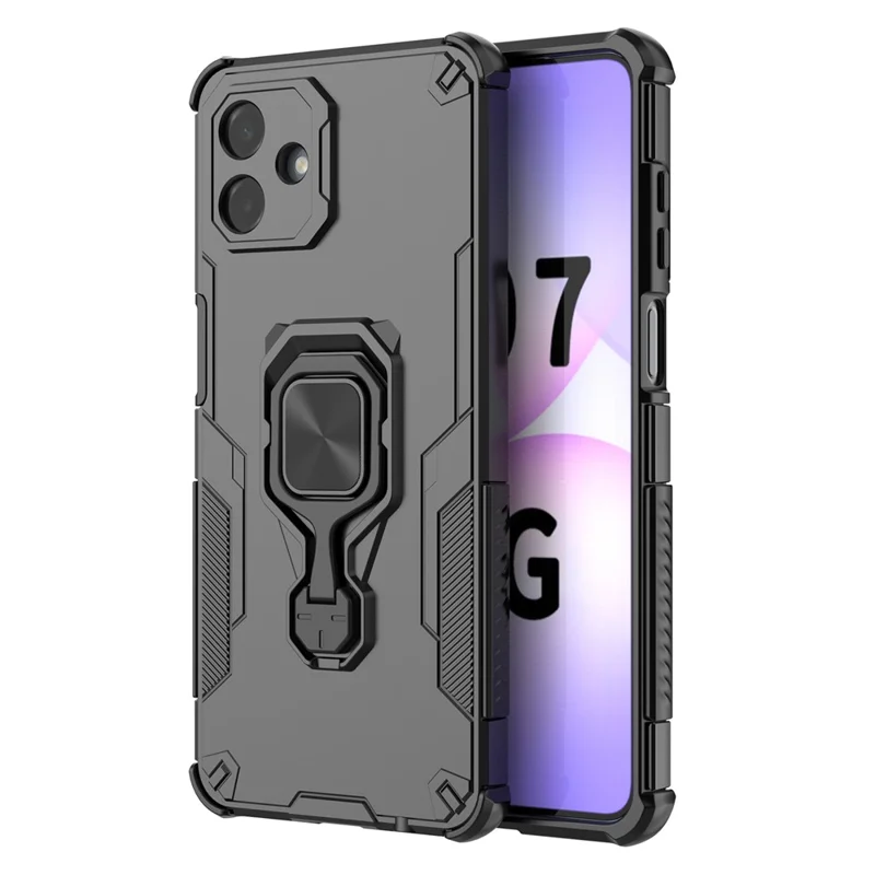 Til Samsung Galaxy A07 4G Taske Rotationsring med støtteben PC + TPU Stødfast Telefonbeskyttelse - Sort