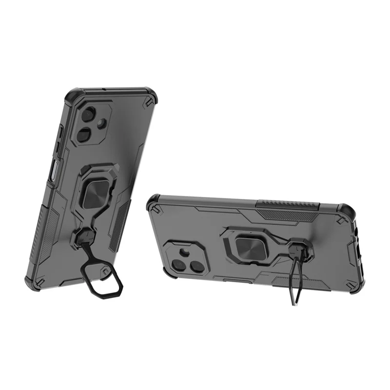 Til Samsung Galaxy A07 4G Taske Rotationsring med støtteben PC + TPU Stødfast Telefonbeskyttelse - Sort