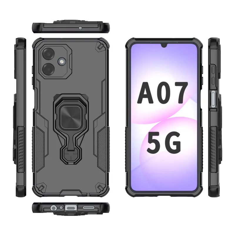 Til Samsung Galaxy A07 4G Taske Rotationsring med støtteben PC + TPU Stødfast Telefonbeskyttelse - Sort