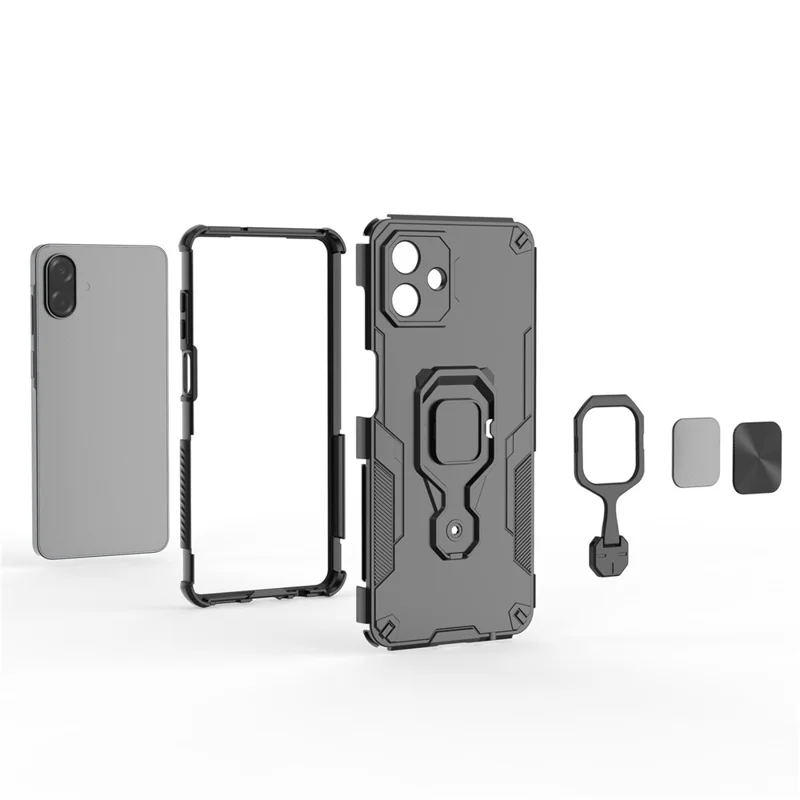 Til Samsung Galaxy A07 4G Taske Rotationsring med støtteben PC + TPU Stødfast Telefonbeskyttelse - Sort