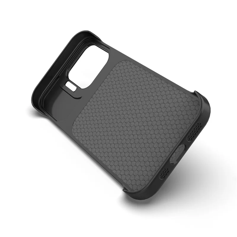 For iPhone 17 Magnetic Case with Lens Frame Kickstand Carbon Fiber Texture Hard PC Half-Wrapped Phone Cover - Black
