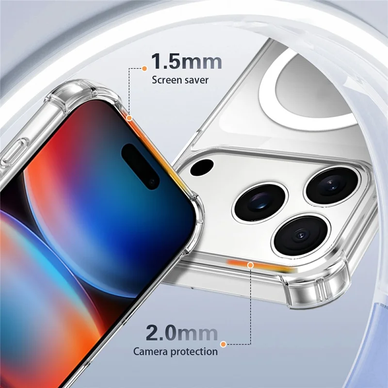 For iPhone 18 Pro Magnetic Case TPU + Acrylic Air Cushion Corners Protective Phone Cover with 2Pcs Camera Protector + 2Pcs Screen Protector - Transparent