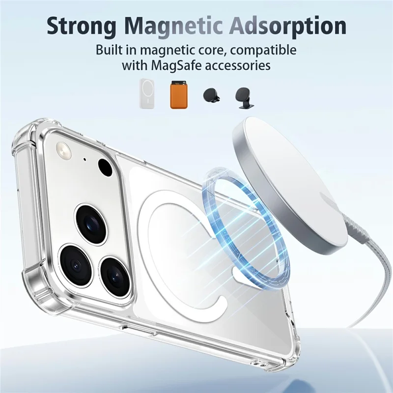 For iPhone 18 Pro Magnetic Case TPU + Acrylic Air Cushion Corners Protective Phone Cover with 2Pcs Camera Protector + 2Pcs Screen Protector - Transparent