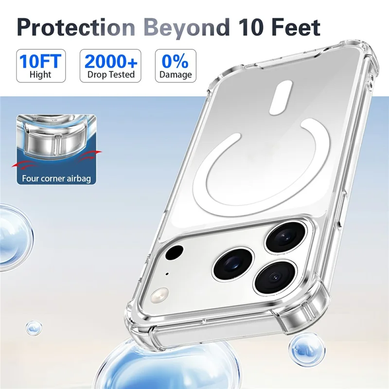For iPhone 18 Pro Magnetic Case TPU + Acrylic Air Cushion Corners Protective Phone Cover with 2Pcs Camera Protector + 2Pcs Screen Protector - Transparent