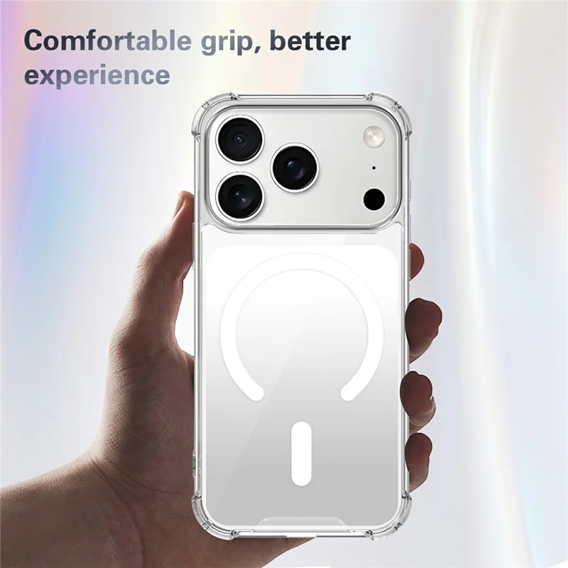 For iPhone 18 Pro Magnetic Case TPU + Acrylic Air Cushion Corners Protective Phone Cover with 2Pcs Camera Protector + 2Pcs Screen Protector - Transparent