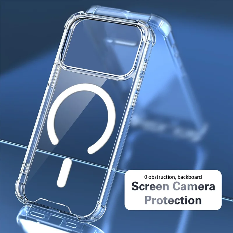 For iPhone 18 Pro Magnetic Case TPU + Acrylic Air Cushion Corners Protective Phone Cover with 2Pcs Camera Protector + 2Pcs Screen Protector - Transparent