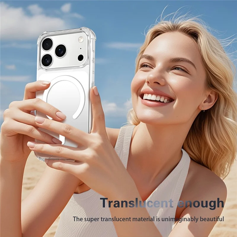 For iPhone 18 Pro Max Magnetic Case TPU + Acrylic Air Cushion Corners Protective Phone Cover with 2Pcs Camera Protector + 2Pcs Screen Protector - Transparent