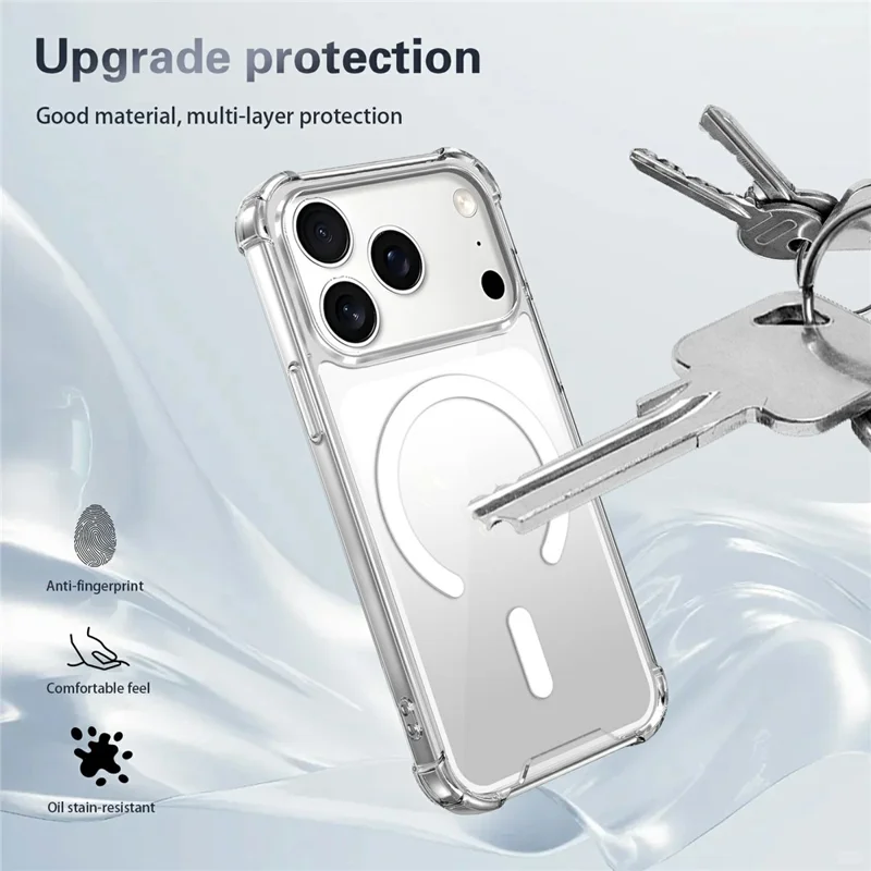 For iPhone 18 Pro Max Magnetic Case TPU + Acrylic Air Cushion Corners Protective Phone Cover with 2Pcs Camera Protector + 2Pcs Screen Protector - Transparent