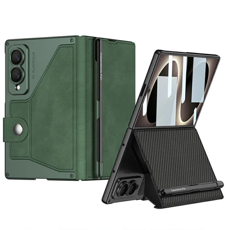 GKK Per Samsung Galaxy Z Fold8 Custodia Protettiva con Supporto in Pelle PU con Scomparto per Penna e Fessura per Carte con Pellicola in Vetro Temperato - Grigio Titanio