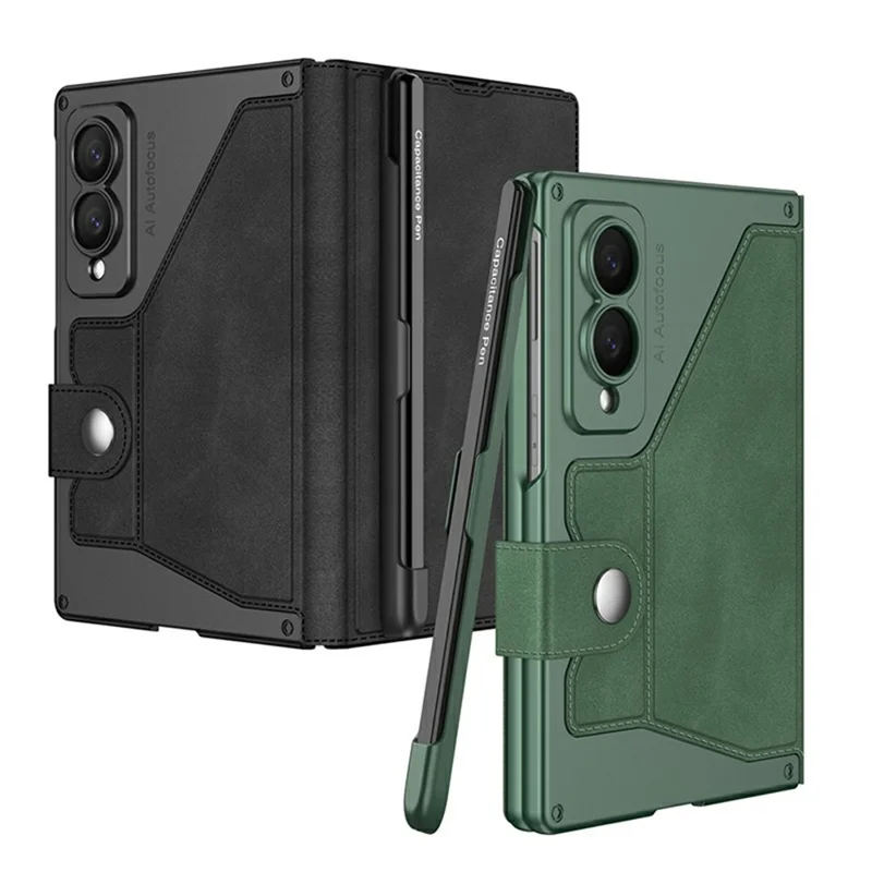 GKK Per Samsung Galaxy Z Fold8 Custodia Protettiva con Supporto in Pelle PU con Scomparto per Penna e Fessura per Carte con Pellicola in Vetro Temperato - Grigio Titanio