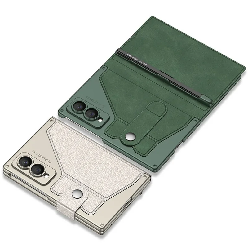 GKK Per Samsung Galaxy Z Fold8 Custodia Protettiva con Supporto in Pelle PU con Scomparto per Penna e Fessura per Carte con Pellicola in Vetro Temperato - Grigio Titanio