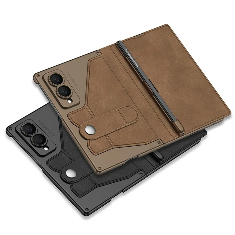 GKK Per Samsung Galaxy Z Fold8 Custodia Protettiva con Supporto in Pelle PU con Scomparto per Penna e Fessura per Carte con Pellicola in Vetro Temperato - Grigio Titanio