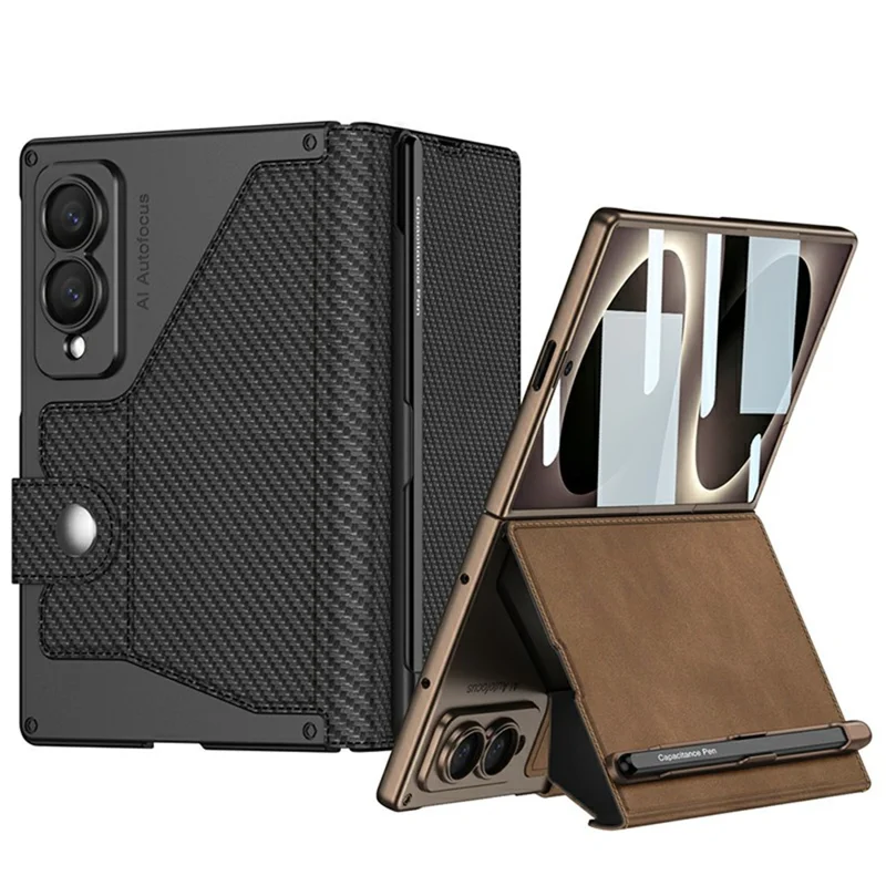 GKK Per Samsung Galaxy Z Fold8 Custodia Protettiva con Supporto in Pelle PU con Scomparto per Penna e Fessura per Carte con Pellicola in Vetro Temperato - Grigio Titanio