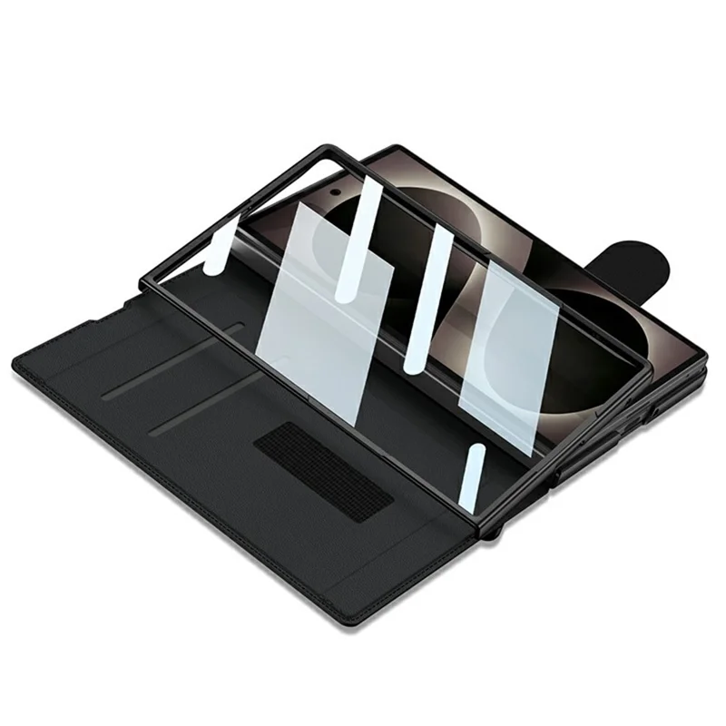 GKK Per Samsung Galaxy Z Fold8 Custodia Protettiva con Supporto in Pelle PU con Scomparto per Penna e Fessura per Carte con Pellicola in Vetro Temperato - Grigio Titanio