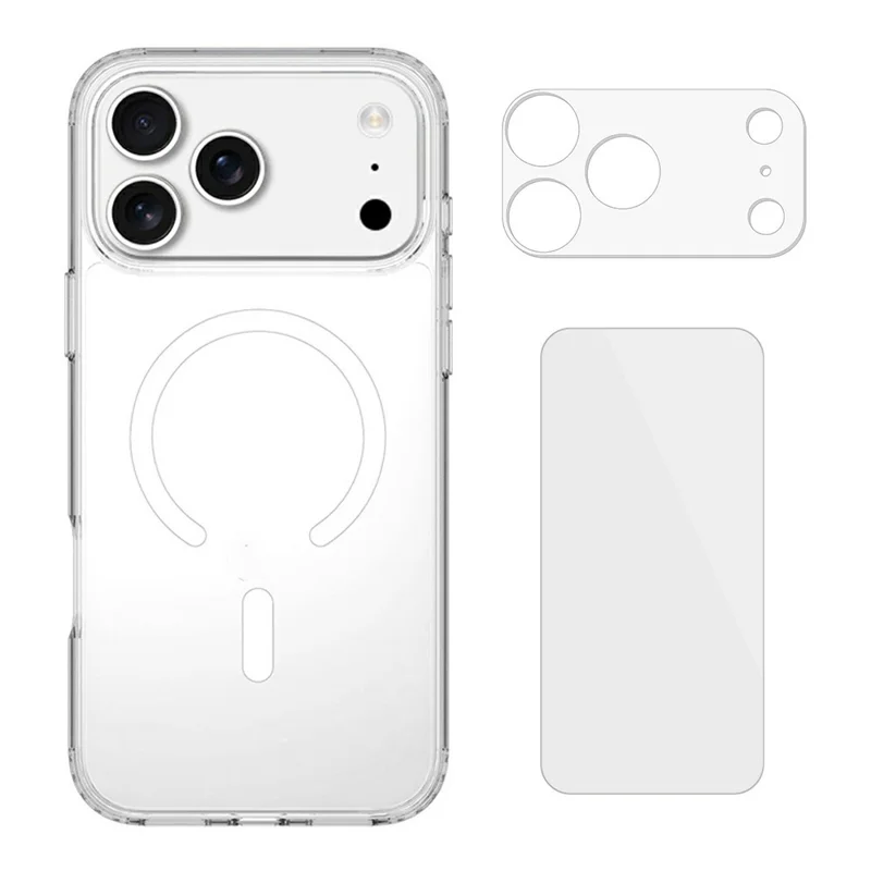 For iPhone 18 Pro Magnetic Case TPU + Acrylic Clear Phone Cover with 2Pcs Camera Protector + 2Pcs Tempered Glass Screen Protector - Transparent - 1