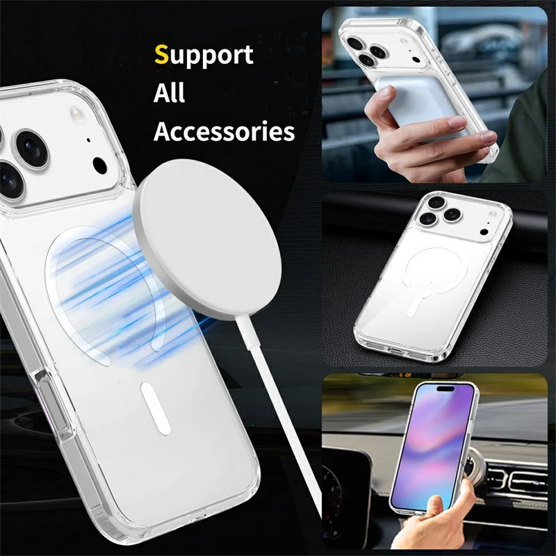 For iPhone 18 Pro Magnetic Case TPU + Acrylic Clear Phone Cover with 2Pcs Camera Protector + 2Pcs Tempered Glass Screen Protector - Transparent - 6