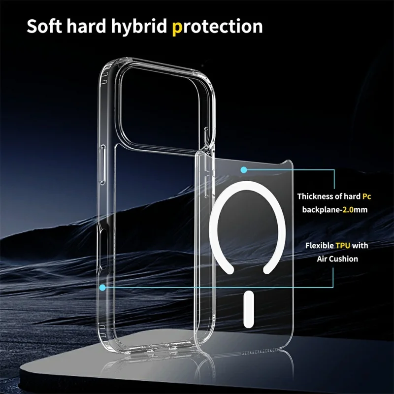For iPhone 18 Pro Magnetic Case TPU + Acrylic Clear Phone Cover with 2Pcs Camera Protector + 2Pcs Tempered Glass Screen Protector - Transparent - 7