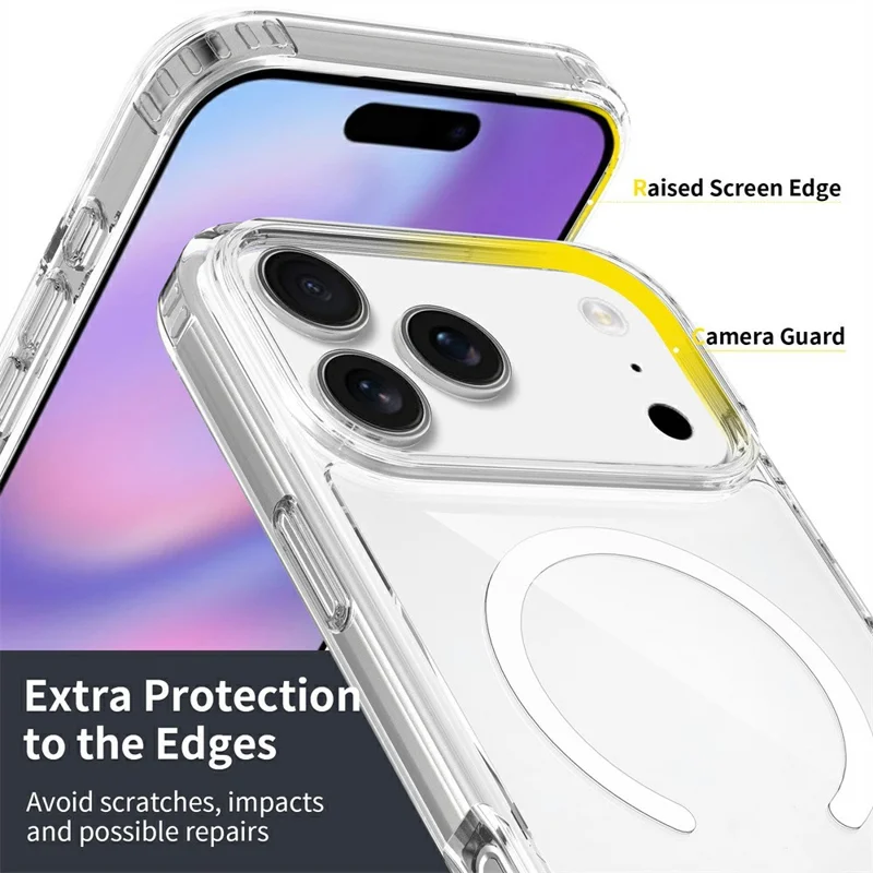 For iPhone 18 Pro Magnetic Case TPU + Acrylic Clear Phone Cover with 2Pcs Camera Protector + 2Pcs Tempered Glass Screen Protector - Transparent - 9
