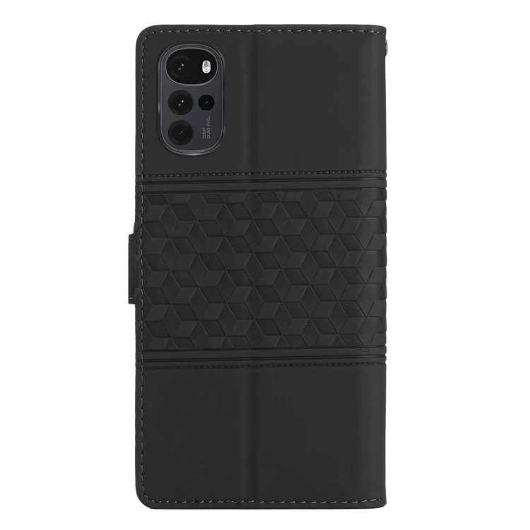 Para la Caja de Teléfono Retro a Prueba de Conmoción de Motorola Moto G22, Con el Teléfono Retro a Prueba de Golpes, PU Cuero de Cuero Imprimido Flip Stand Cover Con Correa - Negro