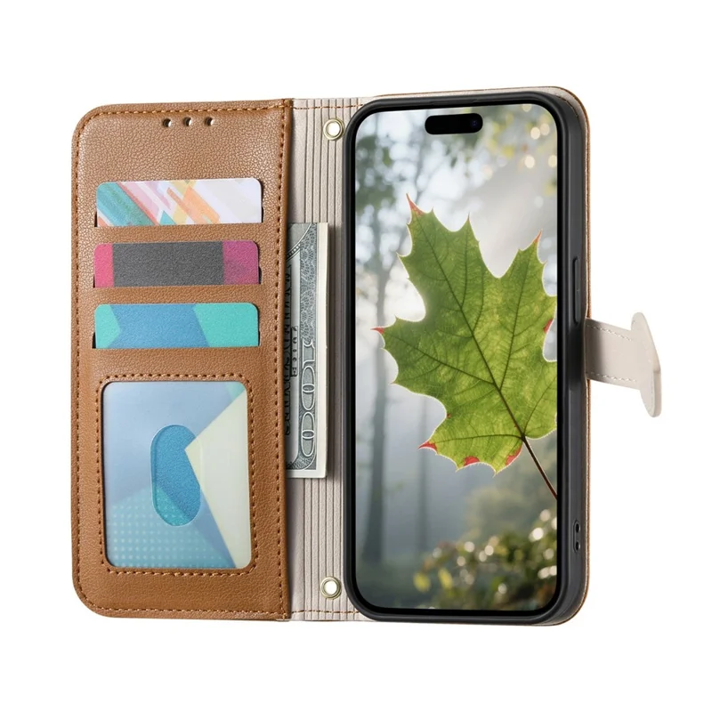 For ZTE nubia S2 Stand Case Leaf Shape Magnetic Clasp Leather Phone Cover with Hand Strap - Brown