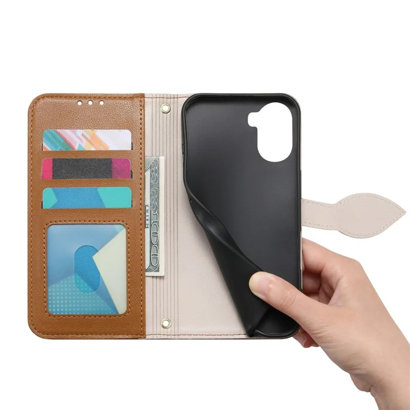 For ZTE nubia S2 Stand Case Leaf Shape Magnetic Clasp Leather Phone Cover with Hand Strap - Brown