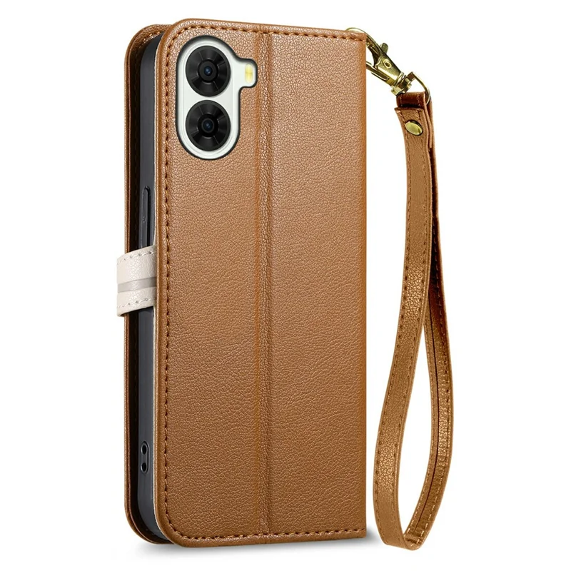 For ZTE nubia S2 Stand Case Leaf Shape Magnetic Clasp Leather Phone Cover with Hand Strap - Brown