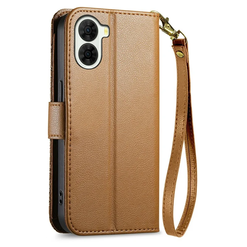 For ZTE nubia S2 Case Floral Leaf Pattern Multi Card Slots Zipper Leather Phone Cover with Wrist Strap - Brown