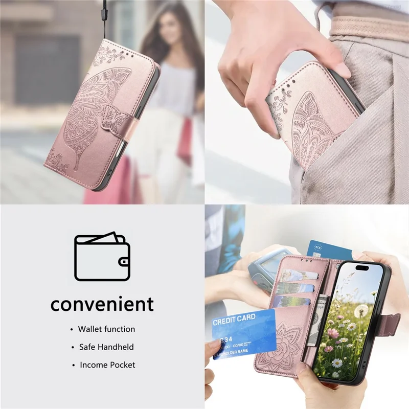 For ZTE nubia S2 Case with Strap Butterfly Pattern PU Leather Wallet Phone Cover - Rose Gold