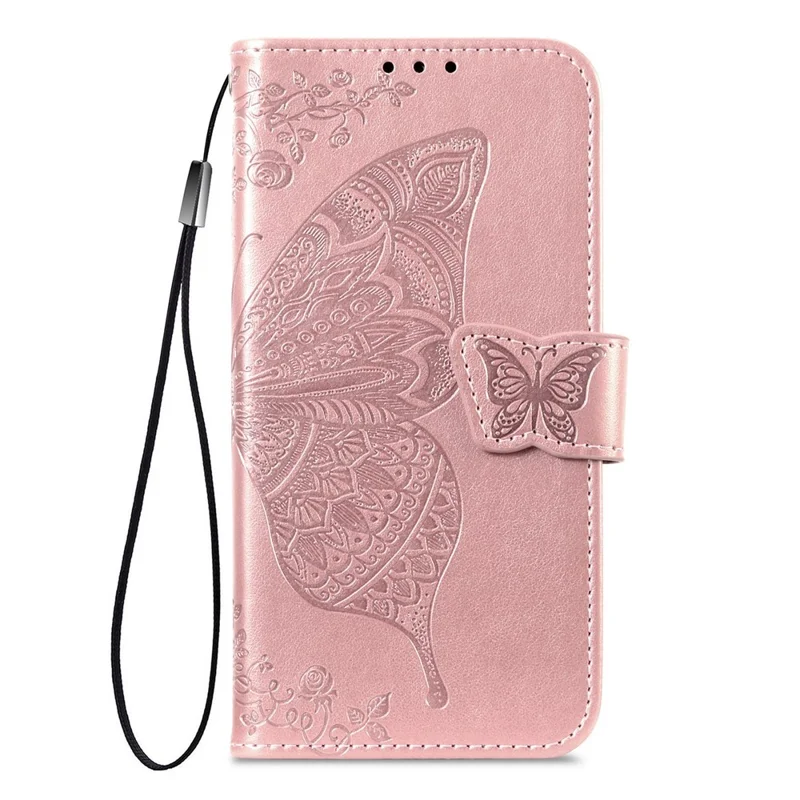 For ZTE nubia S2 Case with Strap Butterfly Pattern PU Leather Wallet Phone Cover - Rose Gold