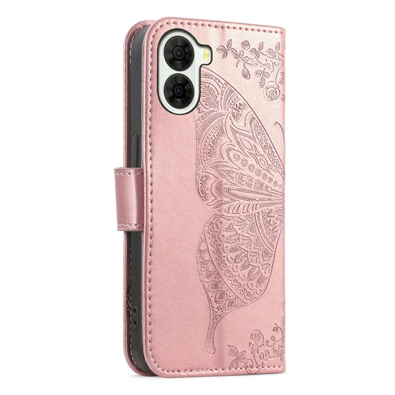 For ZTE nubia S2 Case with Strap Butterfly Pattern PU Leather Wallet Phone Cover - Rose Gold